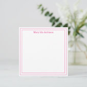 Hot-Roze en White Double Border Square Flat Note Bedankkaart (Staand voorkant)