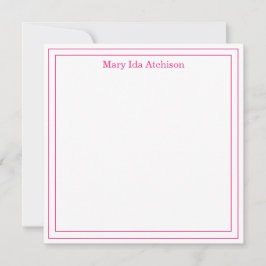 Hot-Roze en White Double Border Square Flat Note Bedankkaart