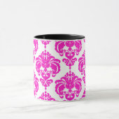 Hot-roze en White Elegant Chic Damask Patroon Mok (Midden)