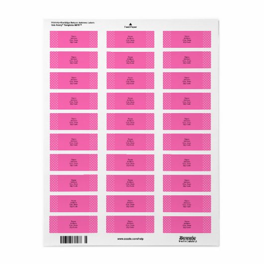 Hot-roze en White Polka Dot Pattern Etiket (Full Sheet)