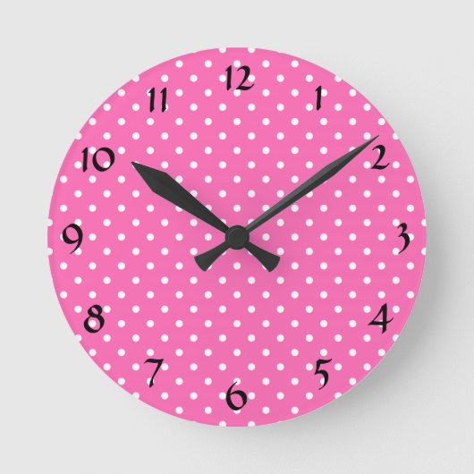 Hot-roze en White Polka Dot Pattern Ronde Klok (Voorkant)