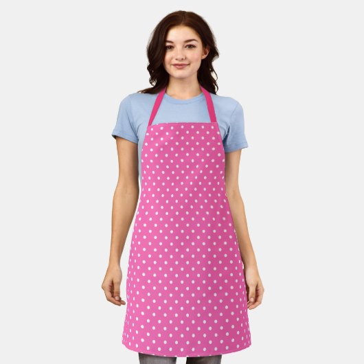 Hot-roze en White Polka Dot Pattern Schort (Gedragen)