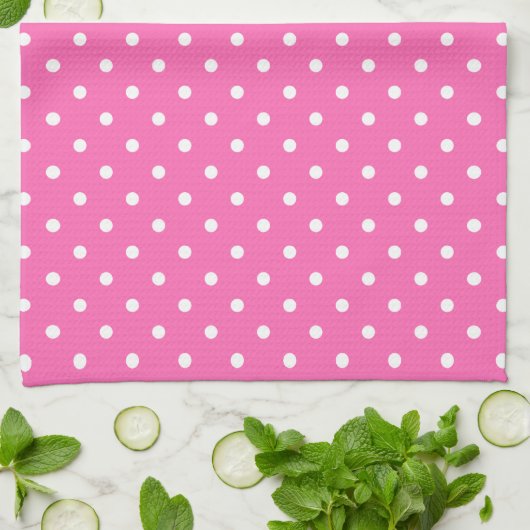 Hot-roze en White Polka Dot Pattern Theedoek (Gevouwen)