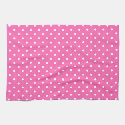 Hot-roze en White Polka Dot Pattern Theedoek (Horizontaal)
