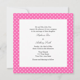 Hot-roze en White Polka Dot Wedding Kaart