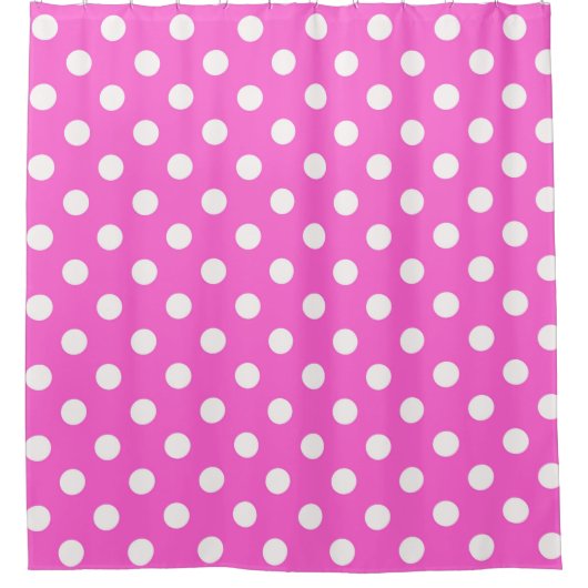 Hot-roze en White Polka Dots Dot Douchegordijn (Voorkant)