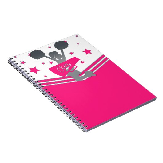 Hot-roze en White Stars Cheer Cpure-toonaangevend Notitieboek (Rechterzijde)