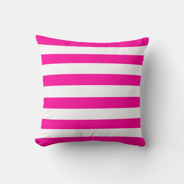 Hot-Roze en White Stripes Pattern Kussen (Voorkant)