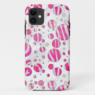 Hot-Roze en White Zebra Polka Dots iPhone 11 Hoesje