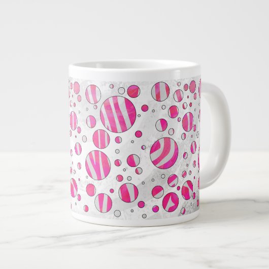 Hot-Roze en White Zebra Polka Dots Jumbo Beker (Voorkant rechts)