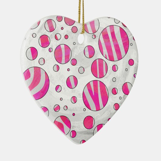 Hot-Roze en White Zebra Polka Dots Keramisch Ornament (Rechts)