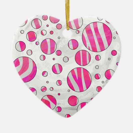 Hot-Roze en White Zebra Polka Dots Keramisch Ornament (Voorkant)