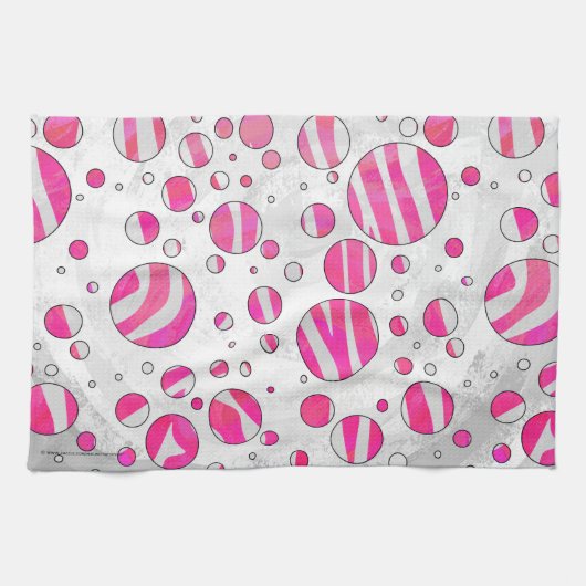 Hot-Roze en White Zebra Polka Dots Theedoek (Horizontaal)