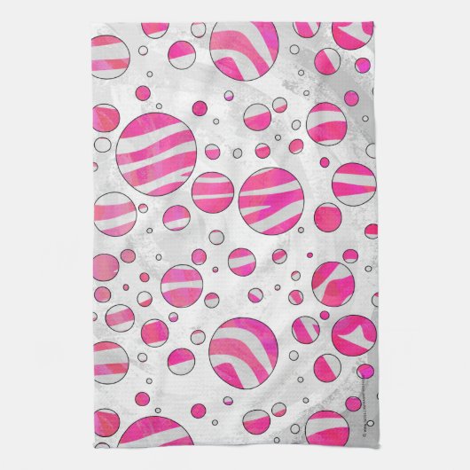 Hot-Roze en White Zebra Polka Dots Theedoek (Verticaal)