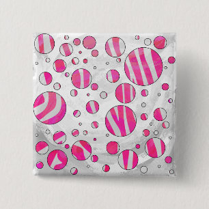 Hot-Roze en White Zebra Polka Dots Vierkante Button 5,1 Cm