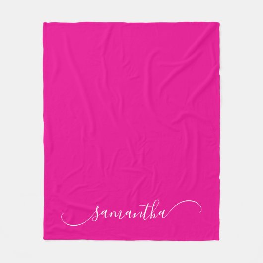 Hot Roze en Wit Classy Curved Swash Handtekening Fleece Deken (Voorkant)