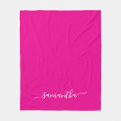 Hot Roze en Wit Elegant Script Handtekening Naam Fleece Deken (Voorkant)