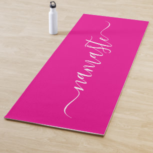 Hot Roze en Wit Elegant Script Namaste Yogamat
