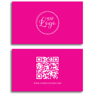 Hot Roze en Wit Logo Minimalistische QR-code Visitekaartje