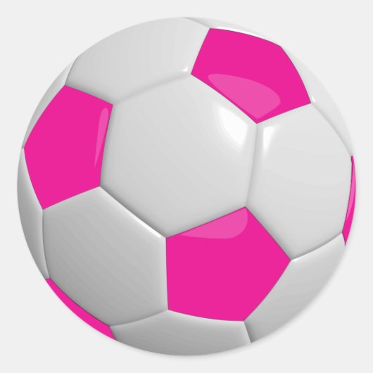 Hot-roze en wit Voetbal Ronde Sticker (Voorkant)