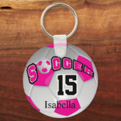 Hot-roze en wit Voetbal Sleutelhanger (Voorkant)
