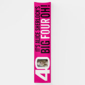 Hot-roze en witte 40e verjaardag banner (Verticaal)