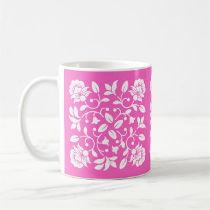 Hot-Roze en Witte Bloemen Koffiemok