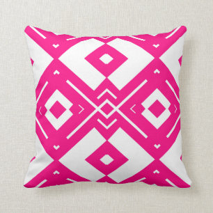 Hot-roze en witte geometrie kussen