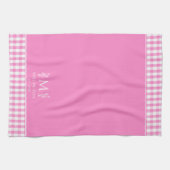Hot Roze en Witte Gingham Aangepaste Naam Monogram Theedoek (Horizontaal)