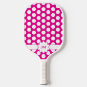 Hot Roze en Witte Polka Dot Monogram Pickleball Paddle (Voorkant)