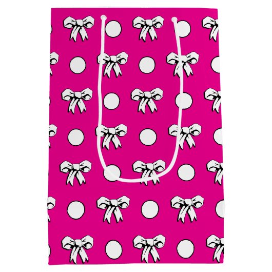 Hot Roze en Witte Polka Dots met Bogen Medium Cadeauzakje (Achterkant)