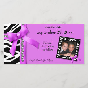 Hot-roze en witte Zebra sparen de datumkaart Save The Date