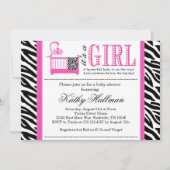 Hot-roze en Zebra-uitnodiging Aangepast Kaart (Voorkant)