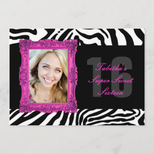 Hot-roze en Zebra Uitnodiging voor sixteen