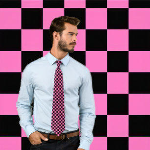 Hot roze en zwart dambord stropdas