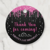 Hot-roze en zwart opstrijken Glitter Birthday Bedankjes Labels (Voorkant)