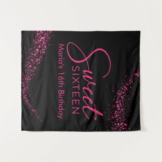 Hot-roze en zwarte 16-achtergrond wandkleed (Voorkant (horizontaal))