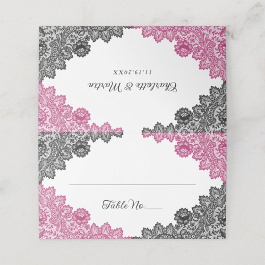 Hot roze en zwarte bloemenkant bruiloft (Buitenkant ongevouwen)