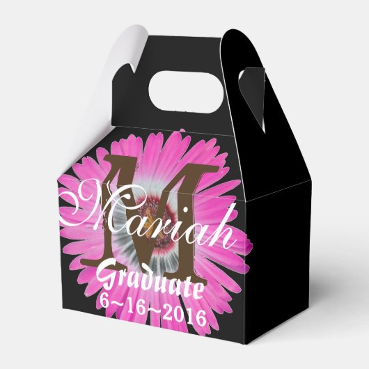 Hot Roze en Zwarte Gerbera Daisy Flower Favoriet B Bedankdoosjes (Voorkant Zijde)