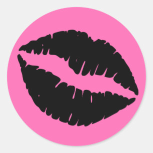 Hot Roze en Zwarte Lippenstift Print Ronde Sticker