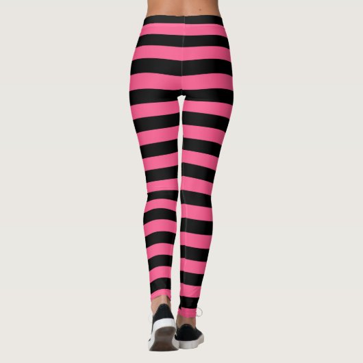 Hot-roze en zwarte strepen leggings (Achterkant)