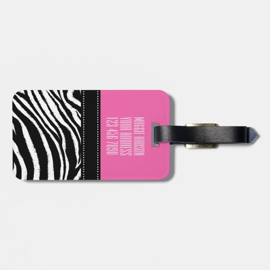 Hot-roze en zwarte zebra Afdrukmonogram giro2 Bagagelabel (Achterkant horizontaal)