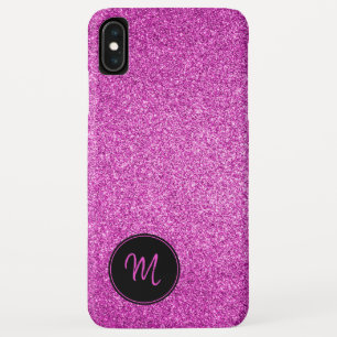 Hot-roze faux Glitter Monogram Minimalist Sparkly iPhone XS Max Hoesje