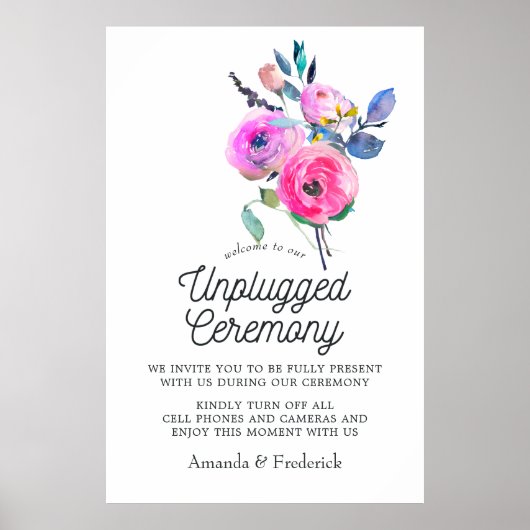 Hot-roze Floral Unplugged Ceremony Poster (Voorkant)