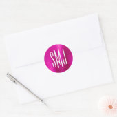 Hot-roze Folie drie-Letter-Monogram Ronde Sticker (Envelop)