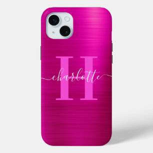 Hot-roze Folie monogram handtekening iPhone 15 Mini Hoesje