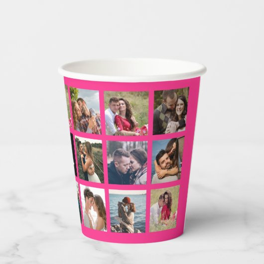 Hot-roze fotocollage-bekers voor bruiloft papieren bekers (Achterkant)