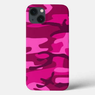 Hot roze fuchsia camo camouflage meisjespatroon iPhone 13 hoesje