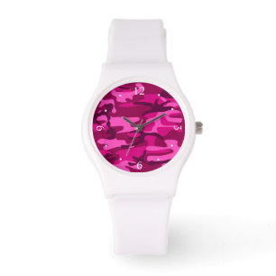 Hot roze fuchsia camo camouflage meisjespatroon horloge