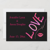 Hot-roze Fuchsia en Black Love Weddenation Kaart (Achterkant)
